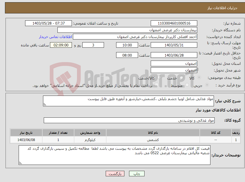 تصویر کوچک آگهی نیاز انتخاب تامین کننده-مواد غذایی شامل لوبیا چشم بلبلی ،کشمش،خیارشور و آبغوره طبق فایل پیوست 