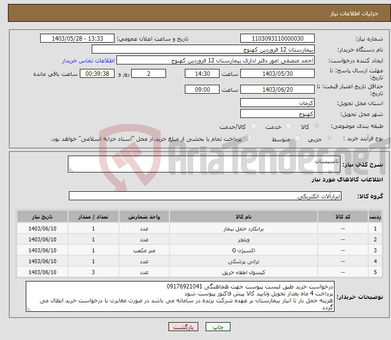 تصویر کوچک آگهی نیاز انتخاب تامین کننده-تاسیسات 