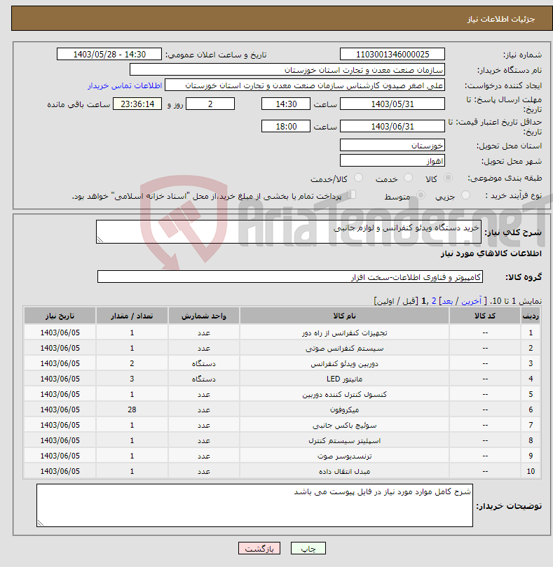 تصویر کوچک آگهی نیاز انتخاب تامین کننده-خرید دستگاه ویدئو کنفرانس و لوازم جانبی