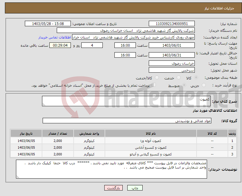 تصویر کوچک آگهی نیاز انتخاب تامین کننده-کمپوت