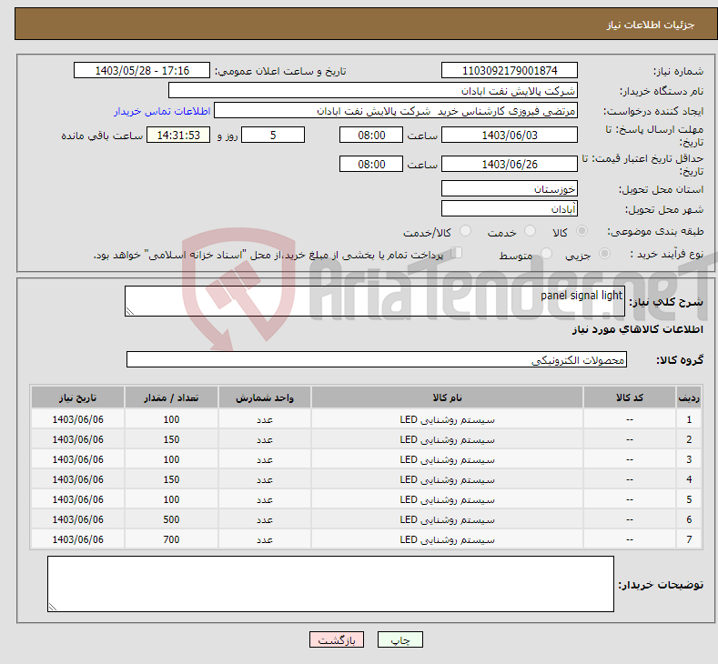 تصویر کوچک آگهی نیاز انتخاب تامین کننده-panel signal light