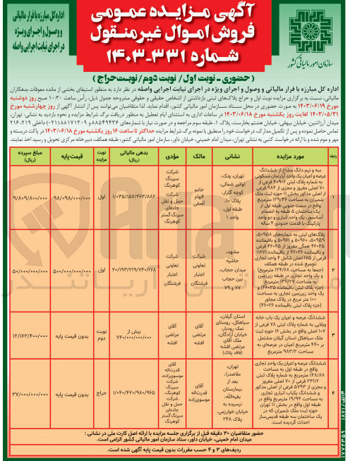 تصویر کوچک آگهی فروش پلاک های ثبتی بازداشتی در 6 ردیف
