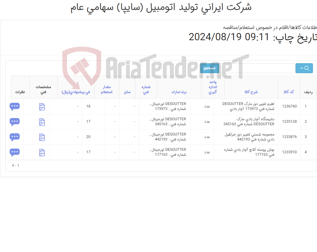 تصویر کوچک آگهی تامین چهار ردیف اقلام یدکی آچار بادی‎