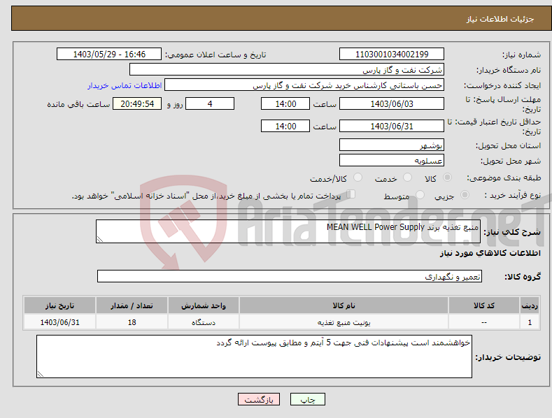 تصویر کوچک آگهی نیاز انتخاب تامین کننده-منبع تغذیه برند MEAN WELL Power Supply