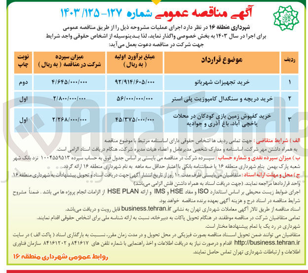 تصویر کوچک آگهی خرید تجهیزات شهربانو 