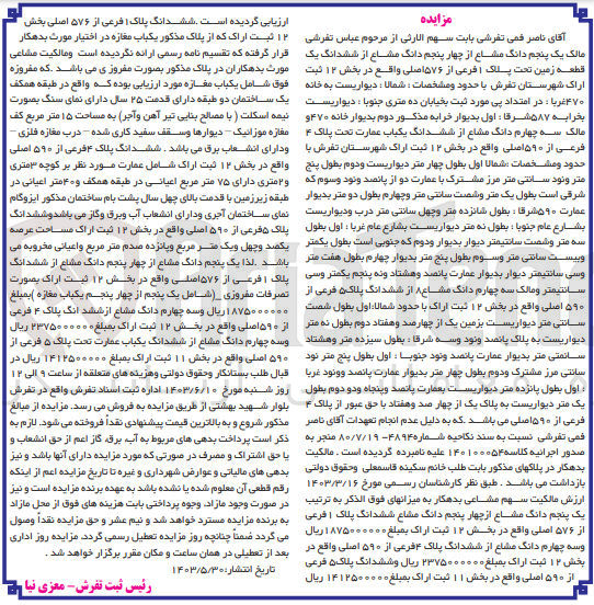 تصویر کوچک آگهی فروش یک پنجم دانگ مشاع از چهار پنجم دانگ مشاع از ششدانگ یک قطعه زمین به پلاک ثبتی 1