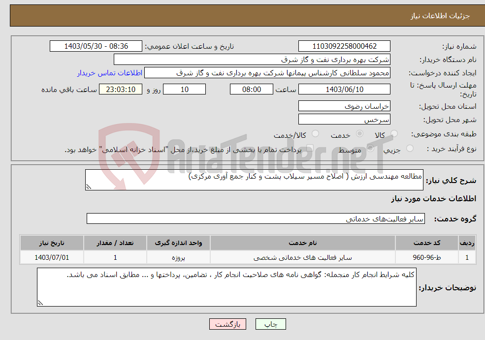 تصویر کوچک آگهی نیاز انتخاب تامین کننده-مطالعه مهندسی ارزش ( اصلاح مسیر سیلاب پشت و کنار جمع آوری مرکزی)