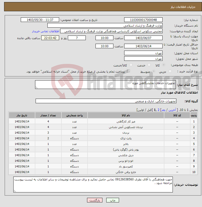 تصویر کوچک آگهی نیاز انتخاب تامین کننده-تجهیزات خدمات نمایشگاهی موزه 