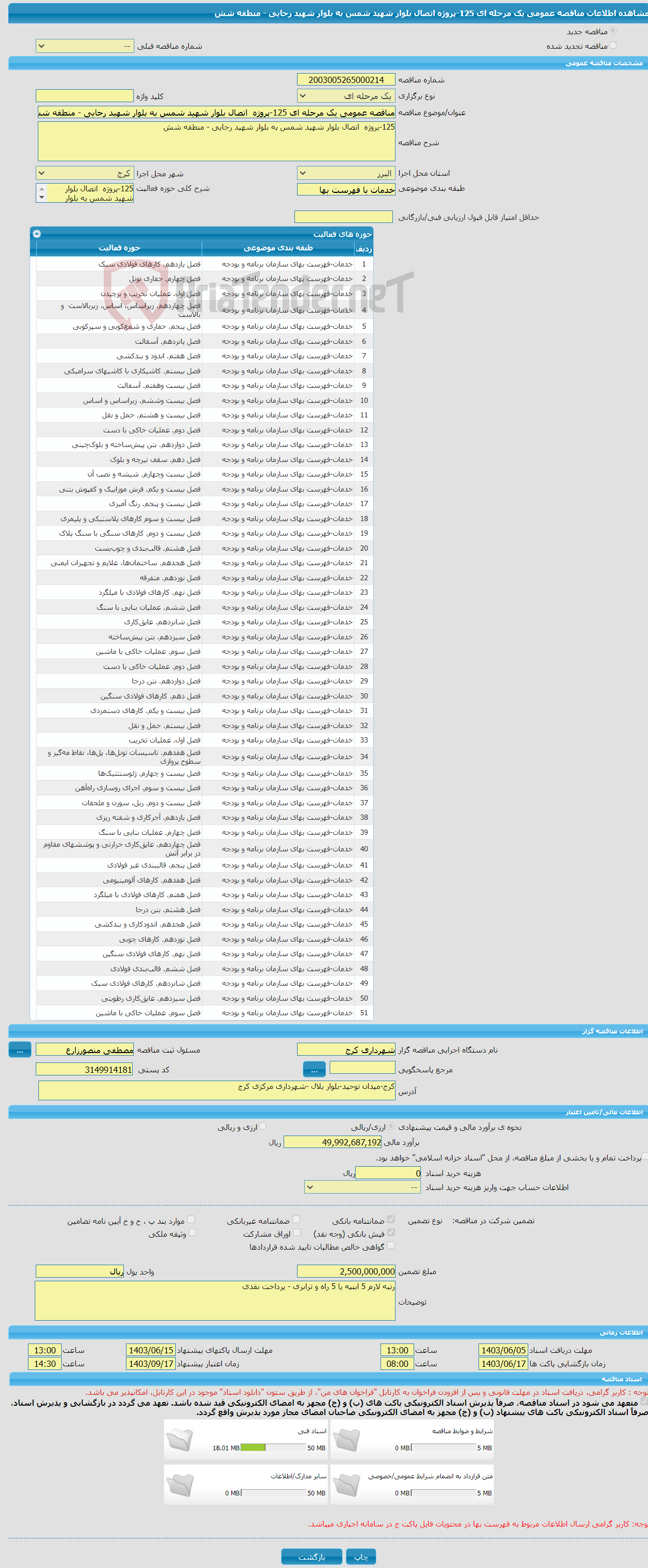 تصویر کوچک آگهی مناقصه عمومی یک مرحله ای 125-پروژه اتصال بلوار شهید شمس به بلوار شهید رجایی - منطقه شش