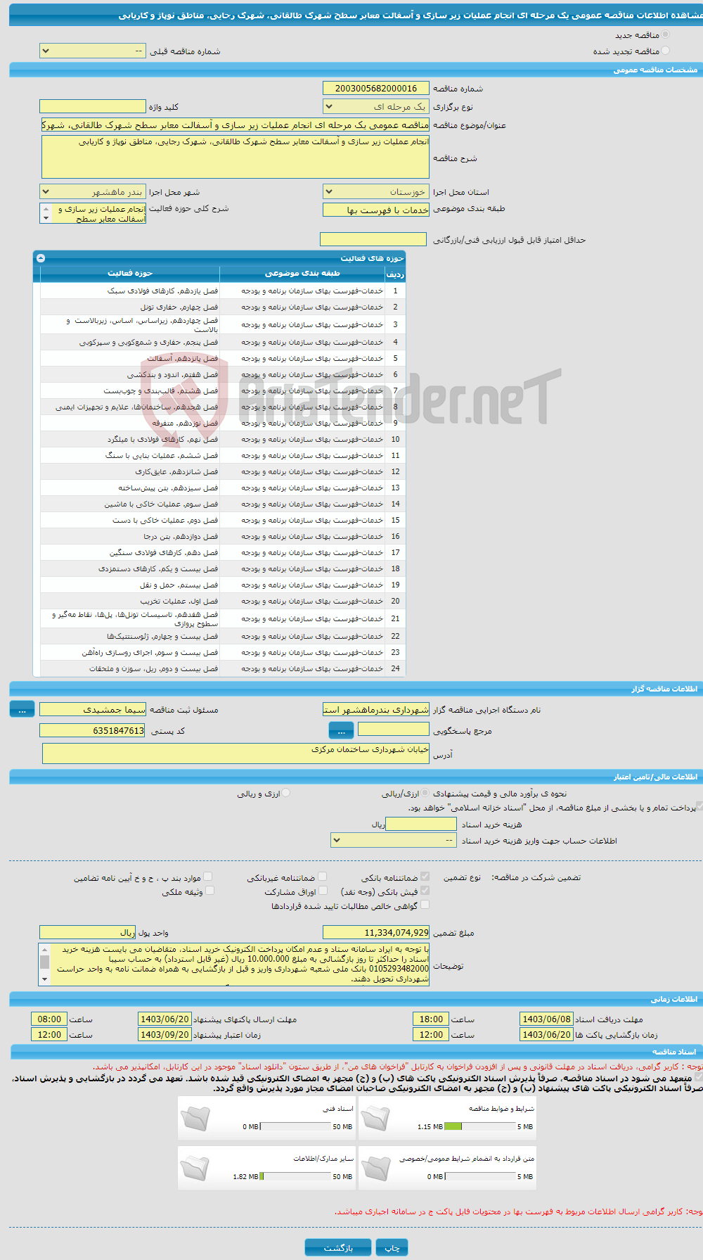 تصویر کوچک آگهی مناقصه عمومی یک مرحله ای انجام عملیات زیر سازی و آسفالت معابر سطح شهرک طالقانی، شهرک رجایی، مناطق نوپاژ و کاریابی