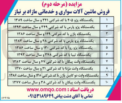 تصویر کوچک آگهی فروش ماشین آلات سواری و خدماتی 