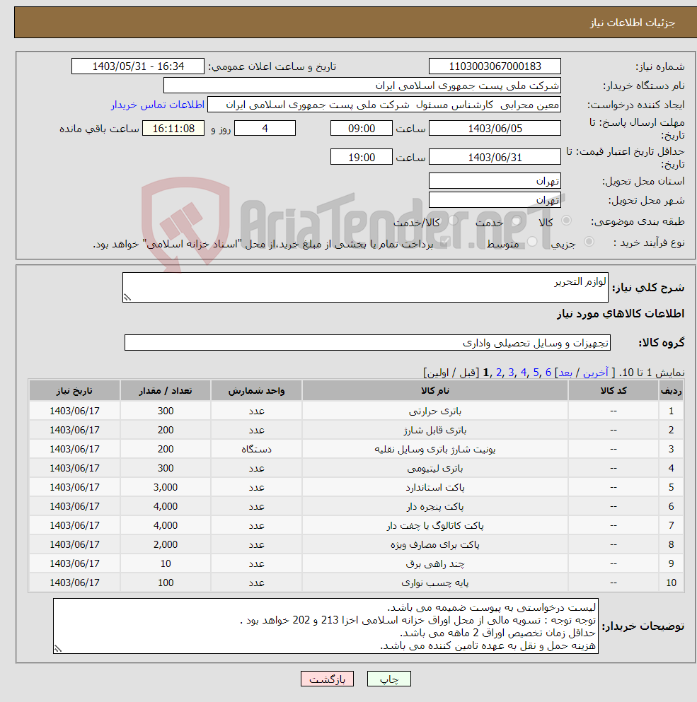 تصویر کوچک آگهی نیاز انتخاب تامین کننده-لوازم التحریر 