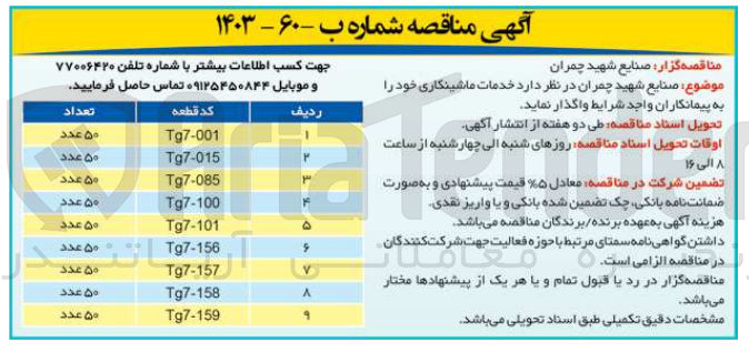 تصویر کوچک آگهی واگذاری خدمات ماشینکاری 