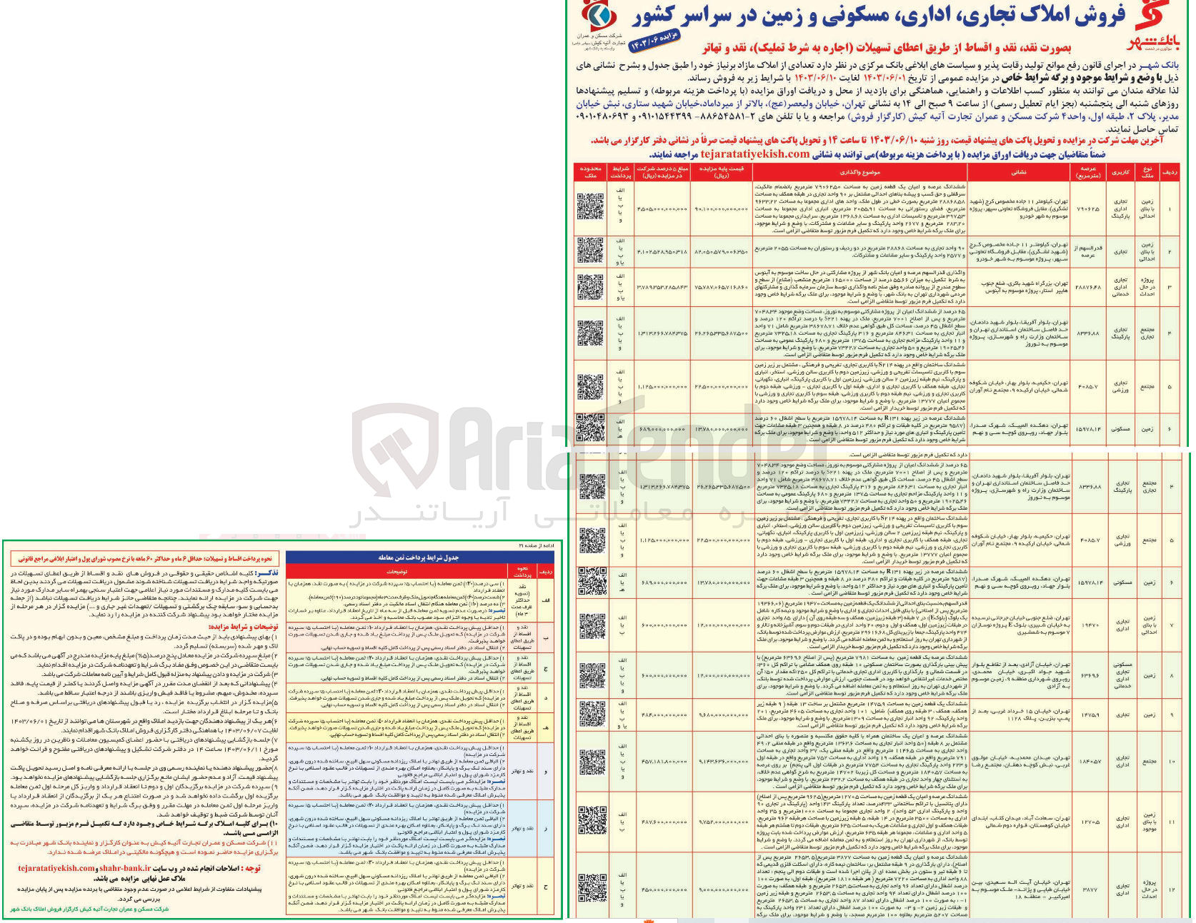 تصویر کوچک آگهی فروش املاک در 114 ردیف با کاربری مسکونی -تجاری -مزروعی -اداری دز شهرهای تهران-کرج-تبریز- اردبیل--مراغه-قم شیراز-قزوین -اصفهان- گیلان- گرگان-مازندران-همدان-ابادان-بندرعباس- کرمان -دامغان -یاسوج-کردستان-ارومیه کاشان-بروجرد-