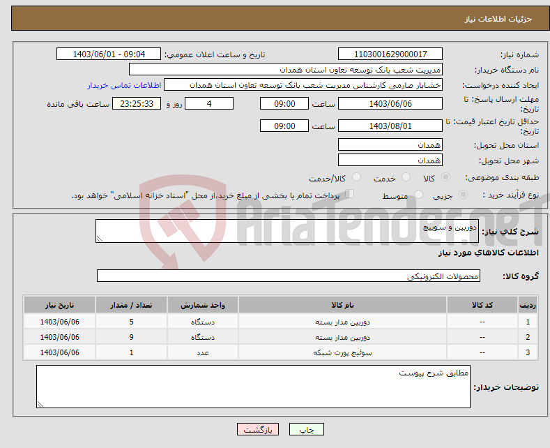 تصویر کوچک آگهی نیاز انتخاب تامین کننده-دوربین و سوییچ