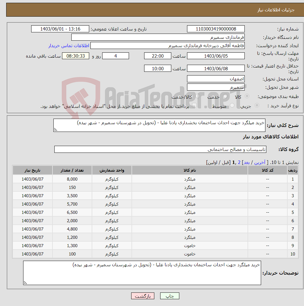 تصویر کوچک آگهی نیاز انتخاب تامین کننده-خرید میلگرد جهت احداث ساختمان بخشداری پادنا علیا - (تحویل در شهرستان سمیرم - شهر بیده)