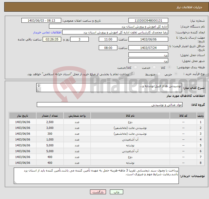 تصویر کوچک آگهی نیاز انتخاب تامین کننده-نوشیدنی ها از قبیل:نوشابه و... نوشیدنی ها از قبیل:نوشابه و...