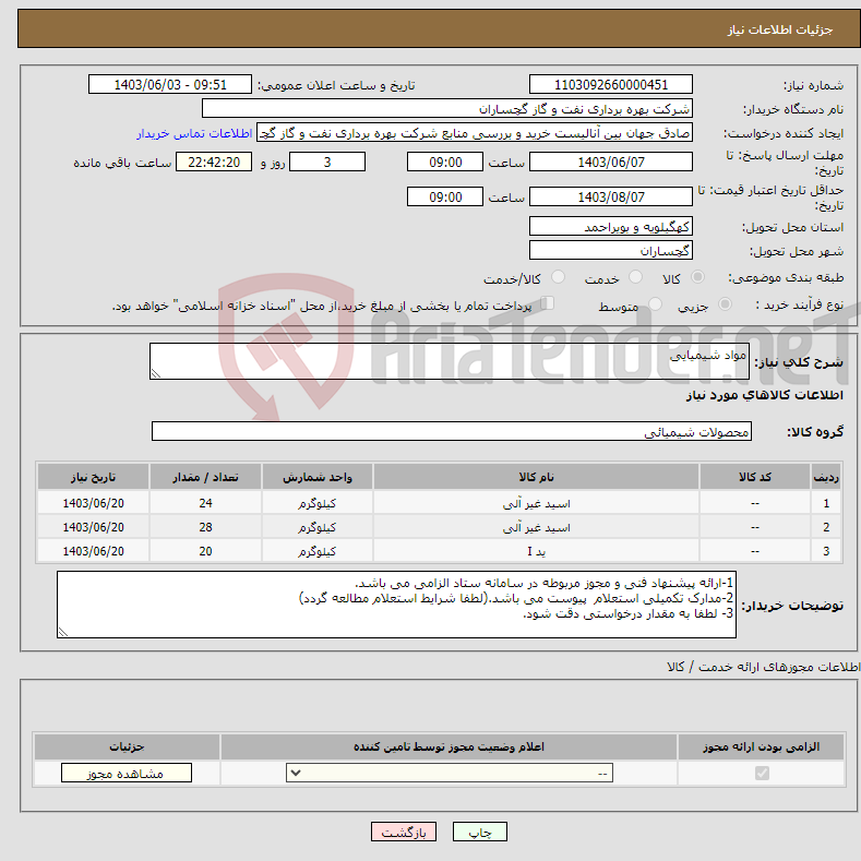 تصویر کوچک آگهی نیاز انتخاب تامین کننده-مواد شیمیایی