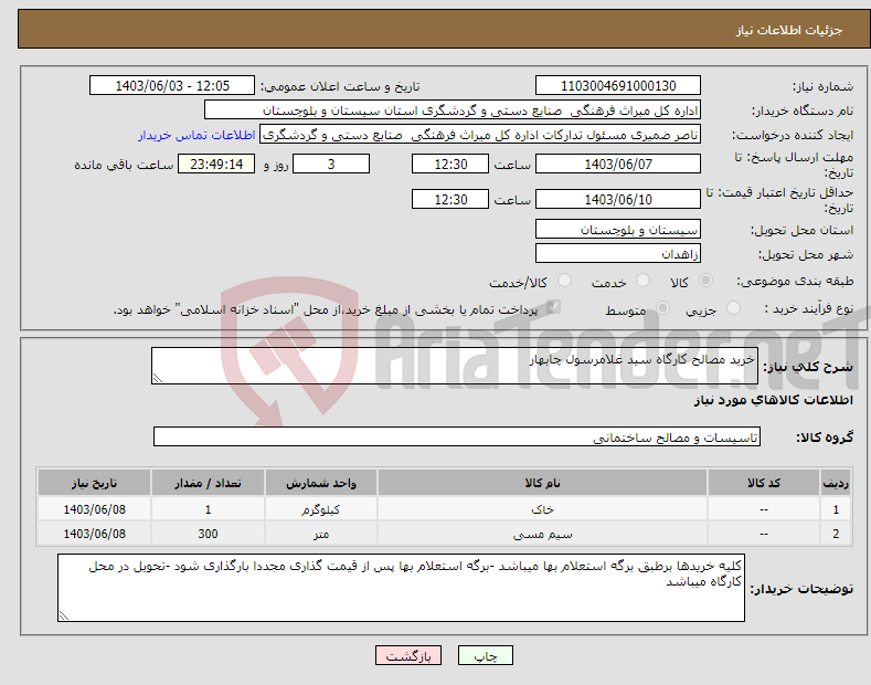 تصویر کوچک آگهی نیاز انتخاب تامین کننده-خرید مصالح کارگاه سید غلامرسول چابهار