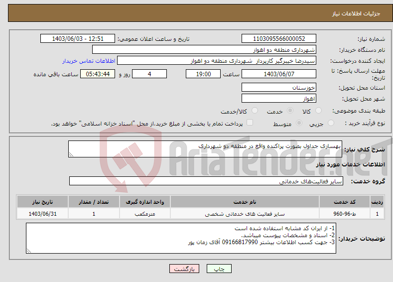 تصویر کوچک آگهی نیاز انتخاب تامین کننده-بهسازی جداول بصورت پراکنده واقع در منطقه دو شهرداری 