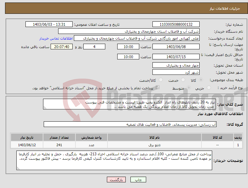 تصویر کوچک آگهی نیاز انتخاب تامین کننده-نیاز به 20 ردیف تابلوهای راه انداز الکترو پمپ طبق لیست و مشخصات فنی پیوست مدت زمان تحویل کالا از زمان اعلام برندگی یک هفته می باشد .. 