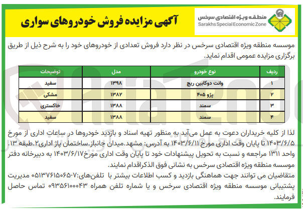 تصویر کوچک آگهی فروش تعدادی از خودروهای خود : 
وانت دو کابین ریچ
پژو 405 
سمند خاکستری
سمند سفید