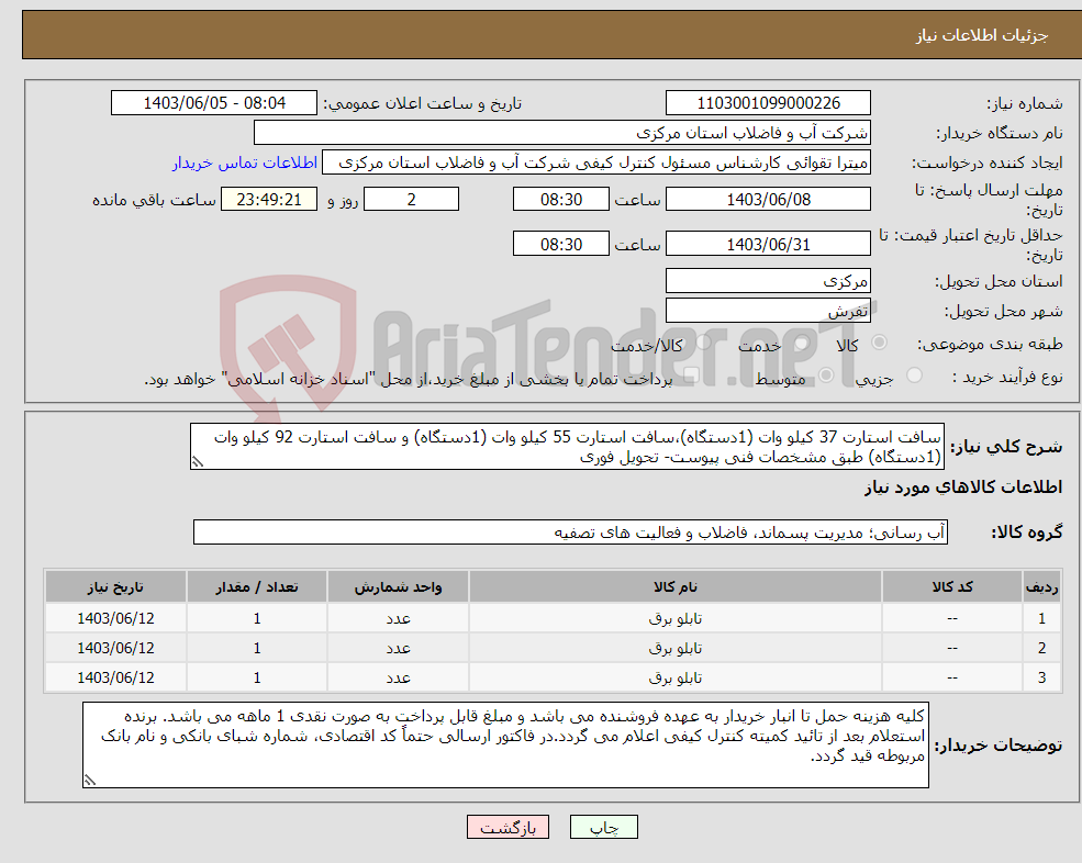 تصویر کوچک آگهی نیاز انتخاب تامین کننده-سافت استارت 37 کیلو وات (1دستگاه)،سافت استارت 55 کیلو وات (1دستگاه) و سافت استارت 92 کیلو وات (1دستگاه) طبق مشخصات فنی پیوست- تحویل فوری