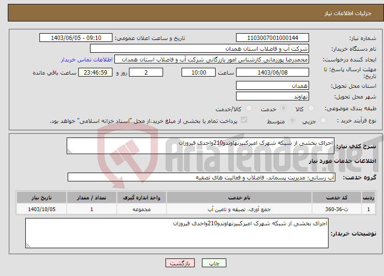 تصویر کوچک آگهی نیاز انتخاب تامین کننده-اجرای بخشی از شبکه شهرک امیرکبیرنهاوندو210واحدی فیروزان 