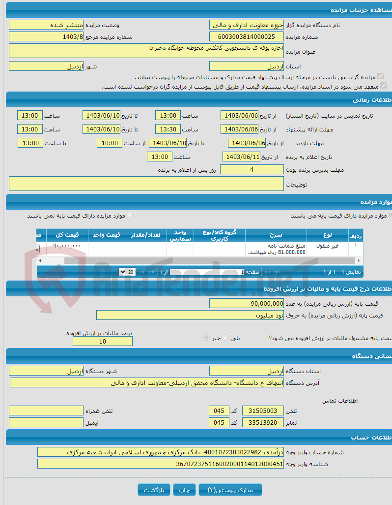 تصویر کوچک آگهی اجاره بوفه ی دانشجویی کانکس محوطه خوابگاه دختران 