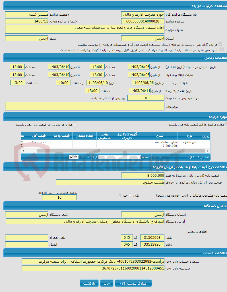 تصویر کوچک آگهی اجاره استقرار دستگاه چای و قهوه ساز در ساختمان شیخ صفی