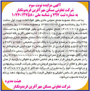 تصویر کوچک آگهی فروش ششدانگ مشاع مجتمع تجاری مسکونی 325 واحدی با عرصه و عیانی به پلاک ثبتی تجمیعی 7561و4830 و 466و586و585 