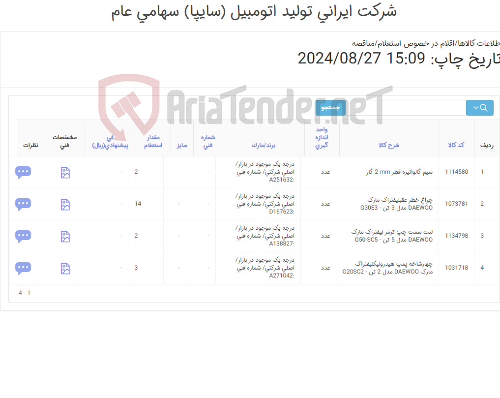 تصویر کوچک آگهی لوازم یدکی لیفتراک DAEWOO