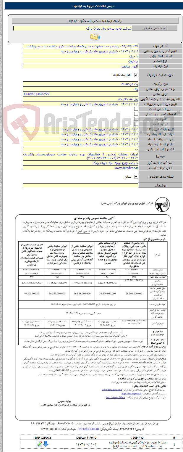 تصویر کوچک آگهی اجرای عملیات بخشی از فعالیتهای بهره برداری معاونت جنوبغرب-ستاد راهبردی ۱۴۰۳۱۰۰۱۳۶۱۲(۲۰۰۳۰۹۲۷۳۴۰۰۰۰۲)
