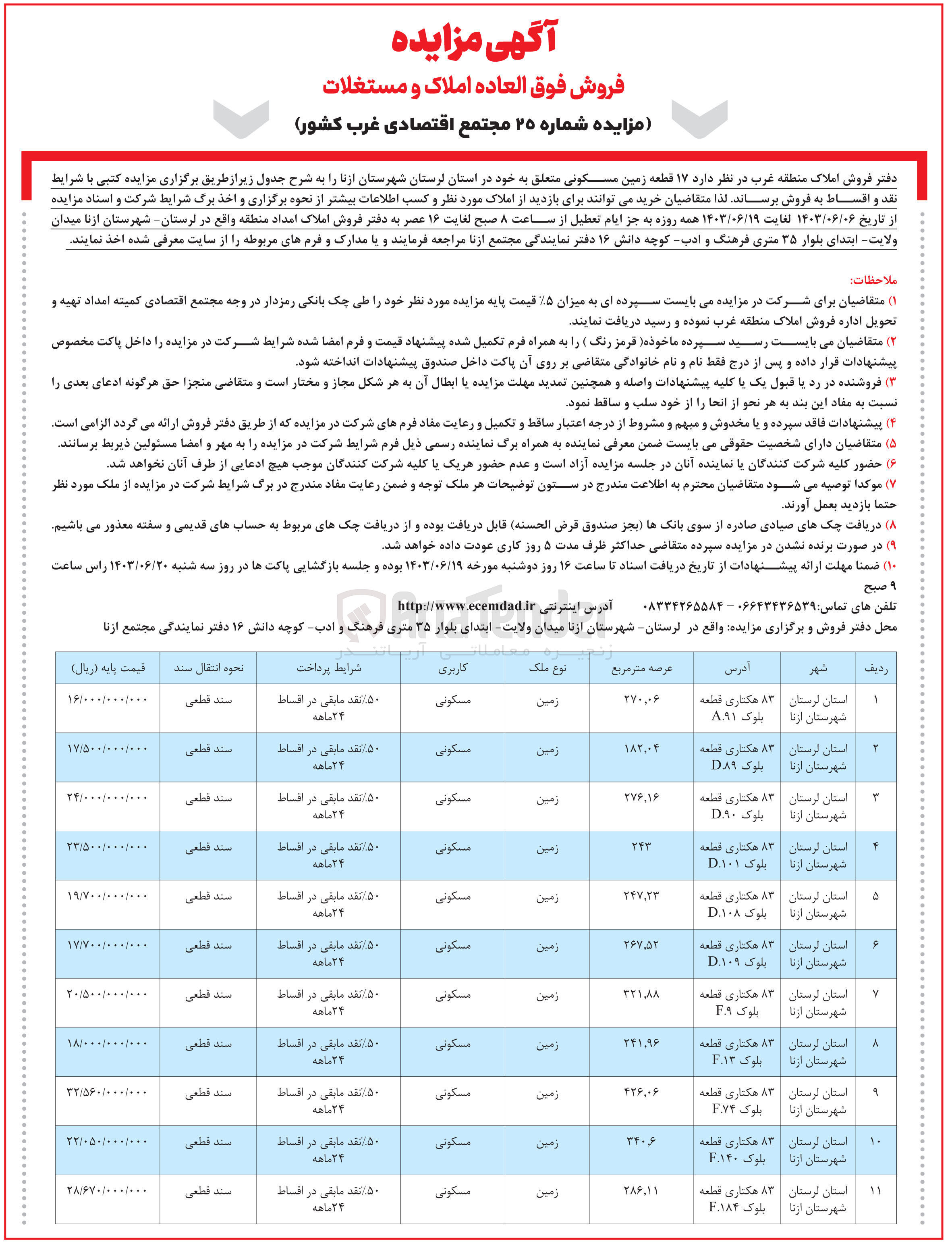 تصویر کوچک آگهی فروش  ۱۷ قطعه زمین مسکونی متعلق به خود در استان لرستان شهرستان ازنا