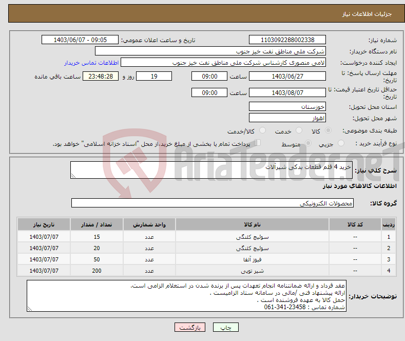 تصویر کوچک آگهی نیاز انتخاب تامین کننده-خرید 4 قلم قطعات بدکی شیرآلات