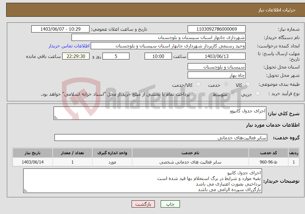 تصویر کوچک آگهی نیاز انتخاب تامین کننده-اجرای جدول کانیوو