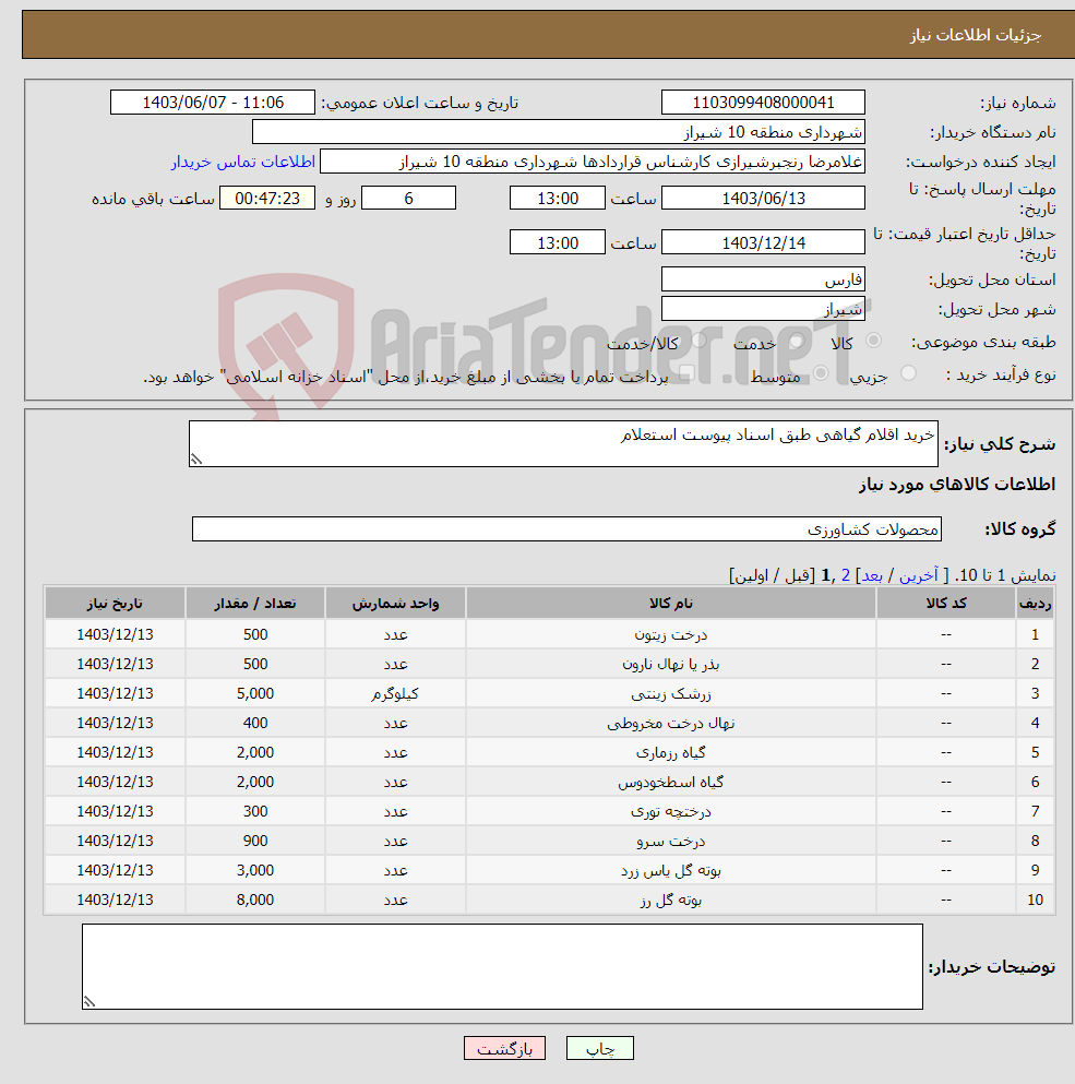 تصویر کوچک آگهی نیاز انتخاب تامین کننده-خرید اقلام گیاهی طبق اسناد پیوست استعلام