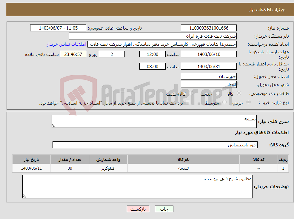 تصویر کوچک آگهی نیاز انتخاب تامین کننده-تسمه