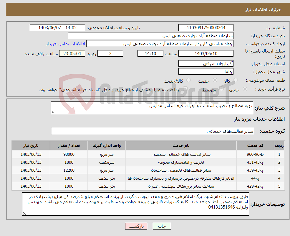 تصویر کوچک آگهی نیاز انتخاب تامین کننده-تهیه مصالح و تخریب اسفالت و اجرای لایه اساس مدارس