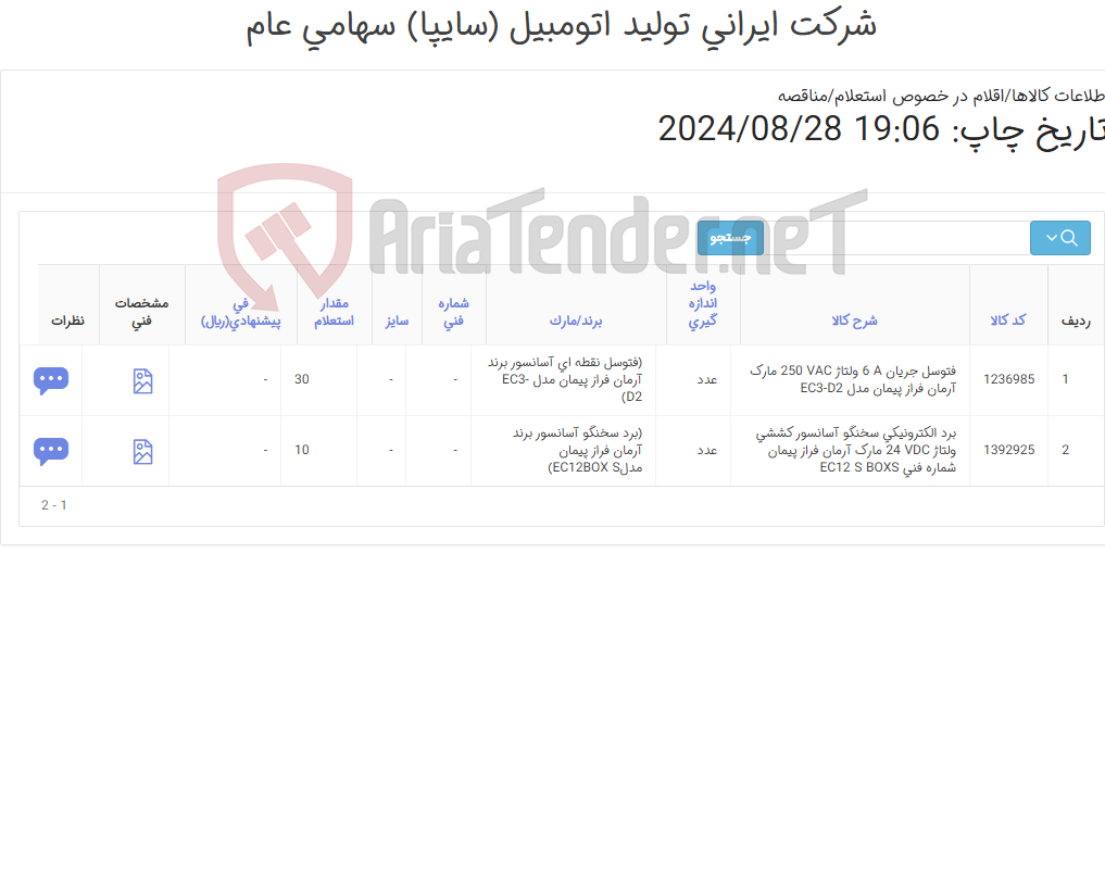 تصویر کوچک آگهی 2 آیتم فتوسل و برد الکترونیکی(طبق ضمائم پیوست