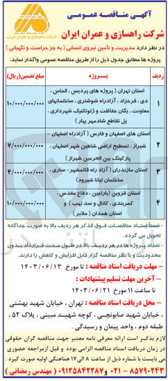 تصویر کوچک آگهی مدیریت و تامین نیروی انسانی ( به جز حراست و نگهبانی ) پروژه استان تهران