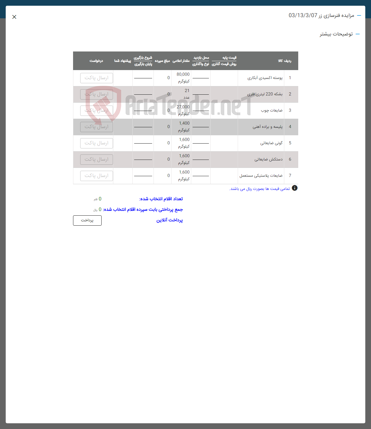 تصویر کوچک آگهی فروش ضایعات در7 ردیف : پوسته اکسیدی آبکاری -بشکه فلزی -چوب-پلیسه و براده آهنی -گونی ضایعاتی -دستکش ضایعاتی - ضایعات پلاستیکی