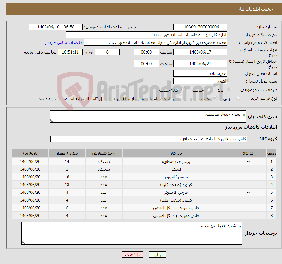 تصویر کوچک آگهی نیاز انتخاب تامین کننده-به شرح جدول پیوست.