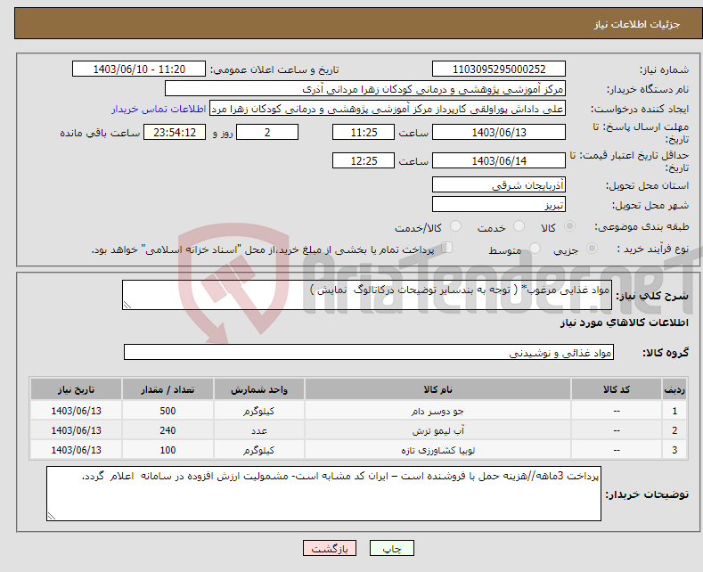 تصویر کوچک آگهی نیاز انتخاب تامین کننده-مواد غذایی مرغوب* ( توجه به بندسایر توضیحات درکاتالوگ نمایش )