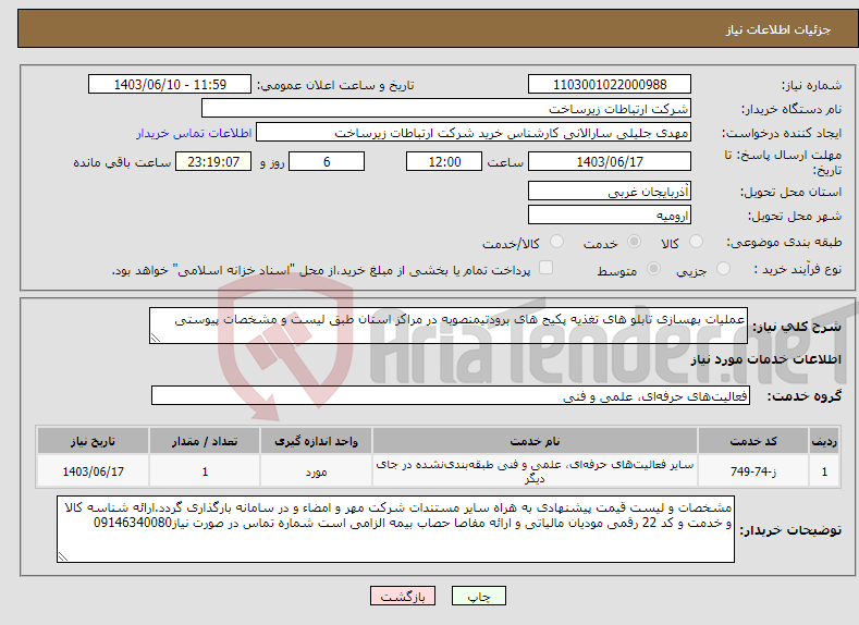تصویر کوچک آگهی نیاز انتخاب تامین کننده-عملیات بهسازی تابلو های تغذیه پکیج های برودتیمنصوبه در مراکز استان طبق لیست و مشخصات پیوستی