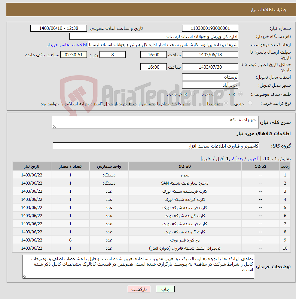 تصویر کوچک آگهی نیاز انتخاب تامین کننده-تجهیزات شبکه