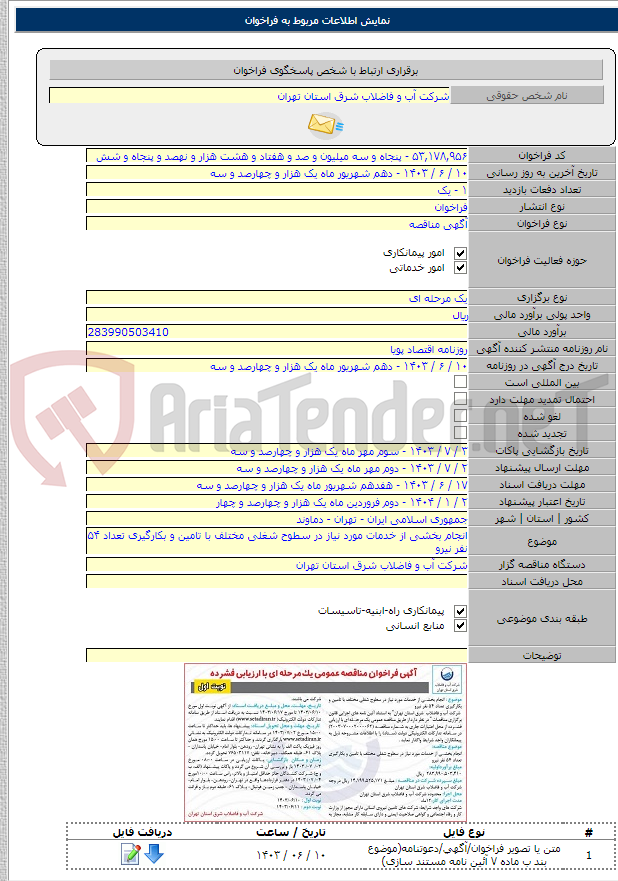 تصویر کوچک آگهی انجام بخشی از خدمات مورد نیاز در سطوح شغلی مختلف با تامین و بکارگیری تعداد ۵۴ نفر نیرو