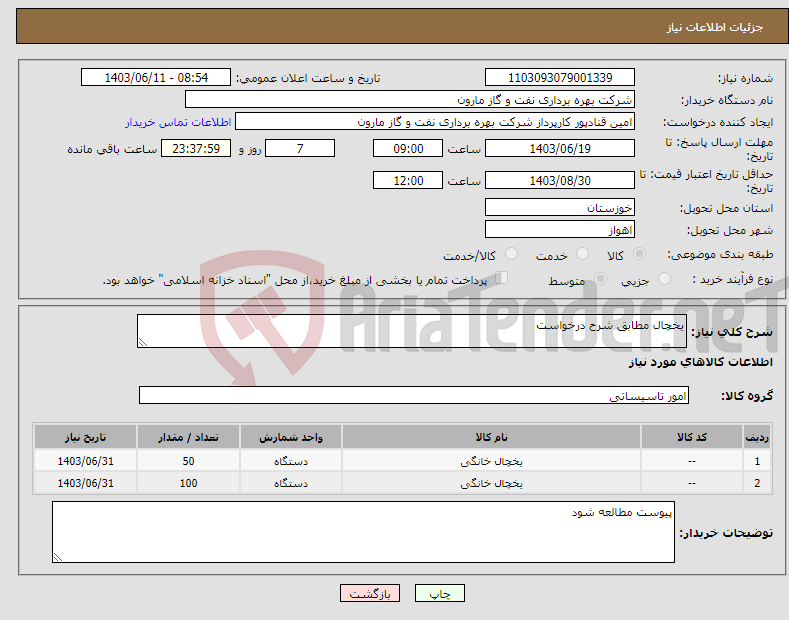 تصویر کوچک آگهی نیاز انتخاب تامین کننده-یخچال مطابق شرح درخواست