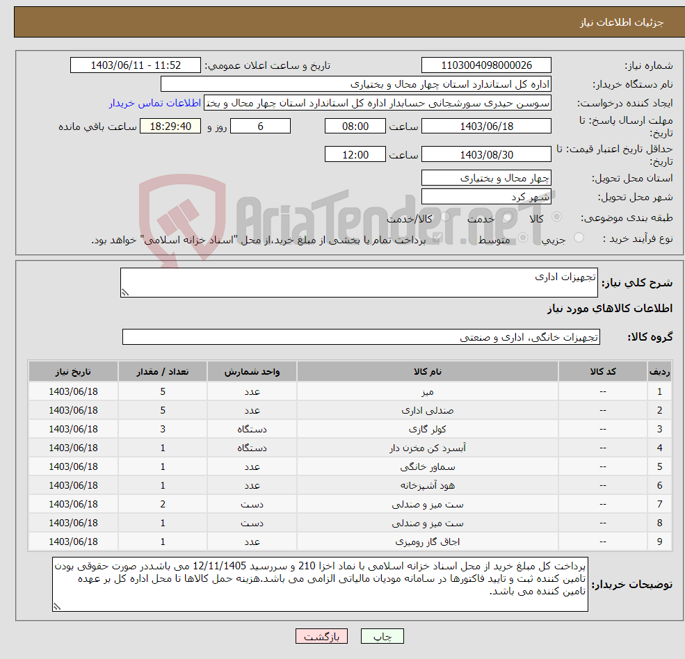 تصویر کوچک آگهی نیاز انتخاب تامین کننده-تجهیزات اداری