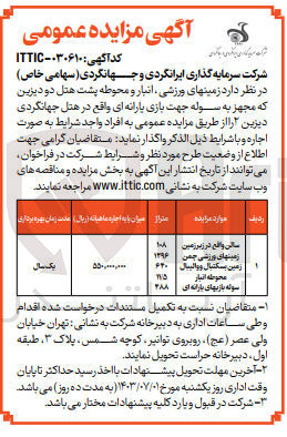 تصویر کوچک آگهی واگذاری زمین های ورزشی ،انبار و محوطه پشت هتل دودیزین مجهز به سوله جهت بازی یارانه ای